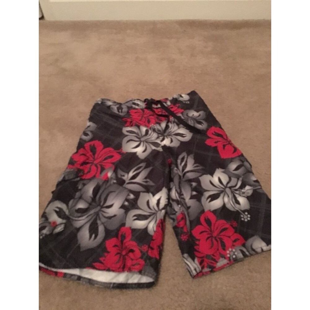 Hang Ten Boys Floral Print Swim Board Shorts w/ Brief Liner Size XL Multi-Color